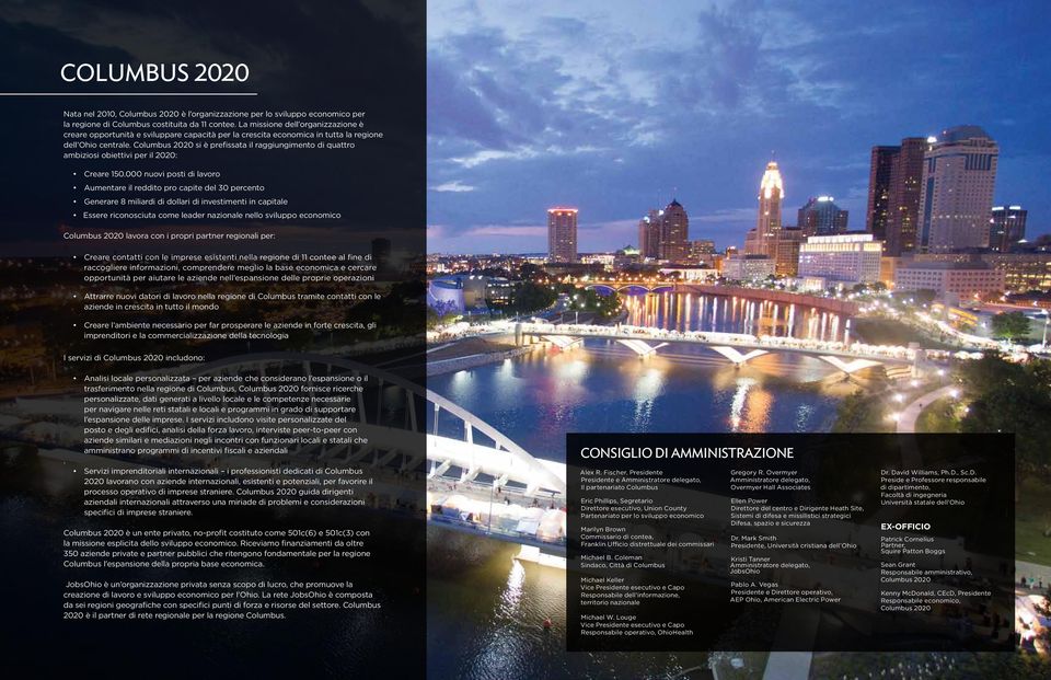 Columbus 2020 si è prefissata il raggiungimento di quattro ambiziosi obiettivi per il 2020: Creare 150.