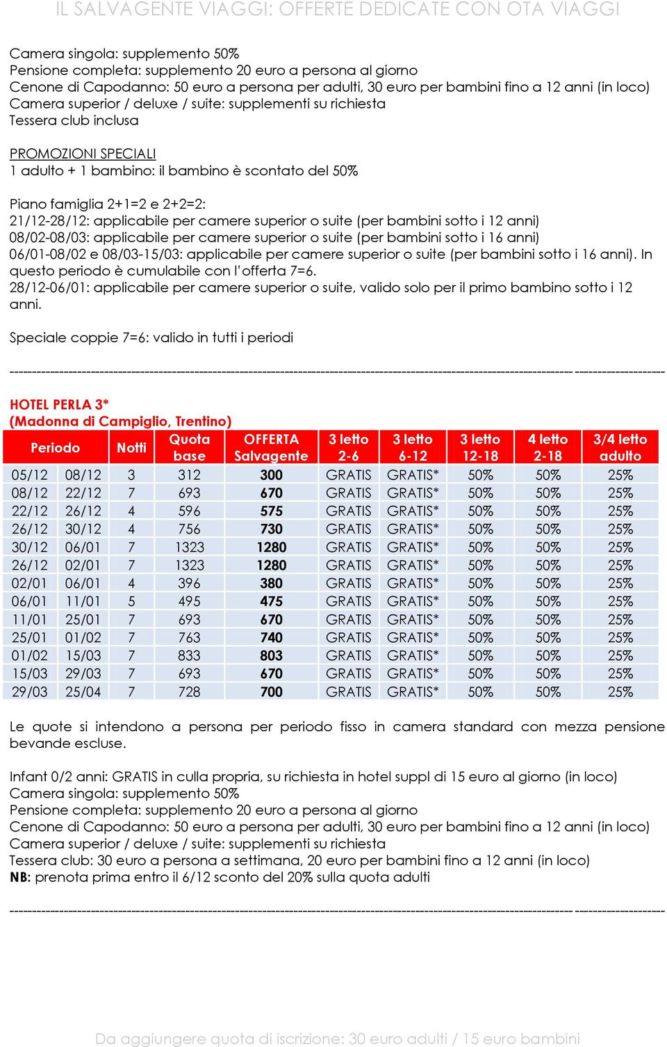 per camere superior o suite (per bambini sotto i 12 anni) 08/02-08/03: applicabile per camere superior o suite (per bambini sotto i 16 anni) 06/01-08/02 e 08/03-15/03: applicabile per camere superior