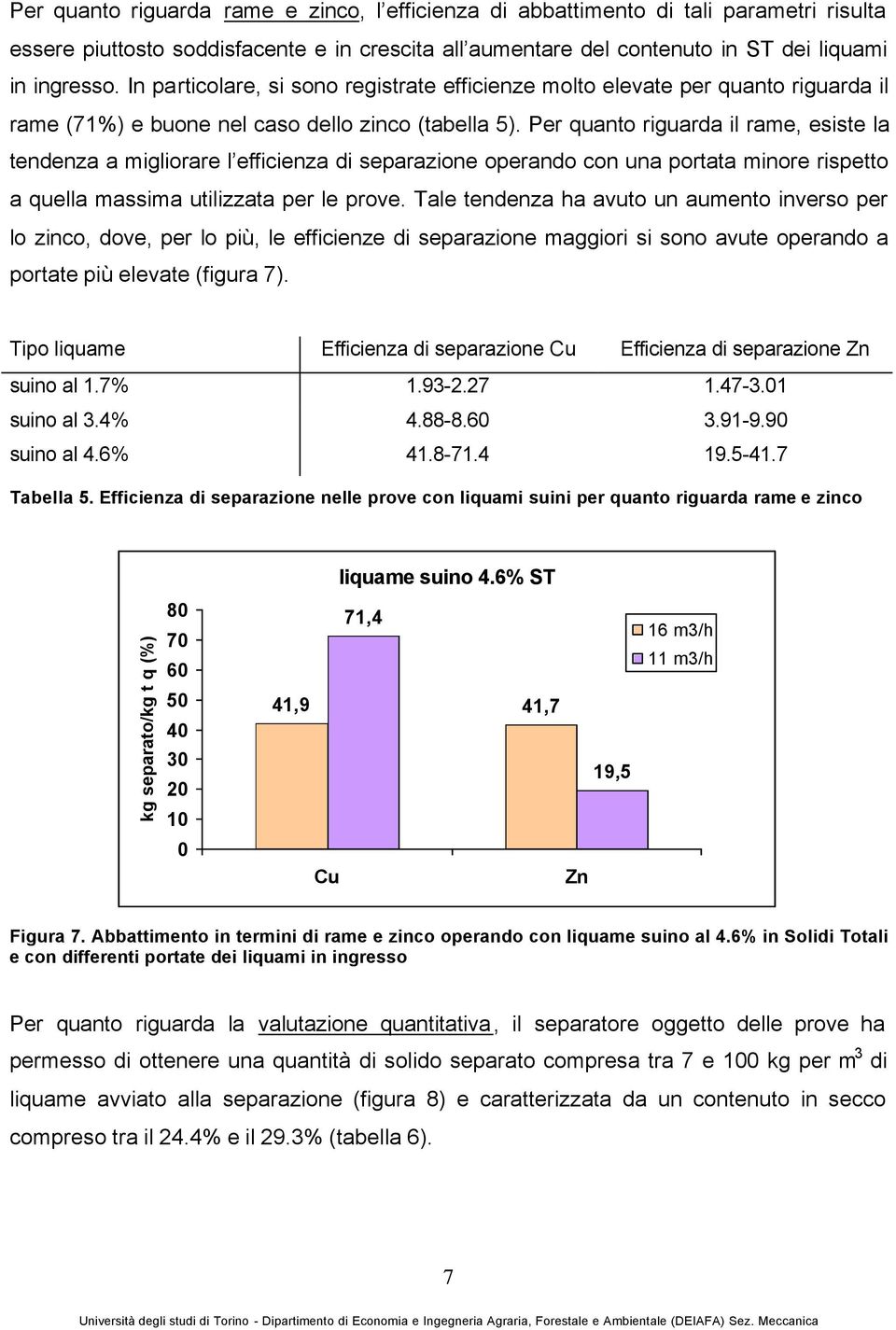 Per quanto riguarda il rame, esiste la tendenza a migliorare l efficienza di separazione operando con una portata minore rispetto a quella massima utilizzata per le prove.