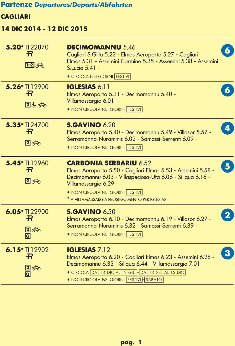 35* TI 24700 S.AVINO 6.20 lmas Aeroporto 5.40 - Decimomannu 5.49 - Villasor 5.57 - D Serramanna-Nuraminis 6.02 - Samassi-Serrenti 6.09 - * NON CIRCOA NI IORNI [festivi] 5.