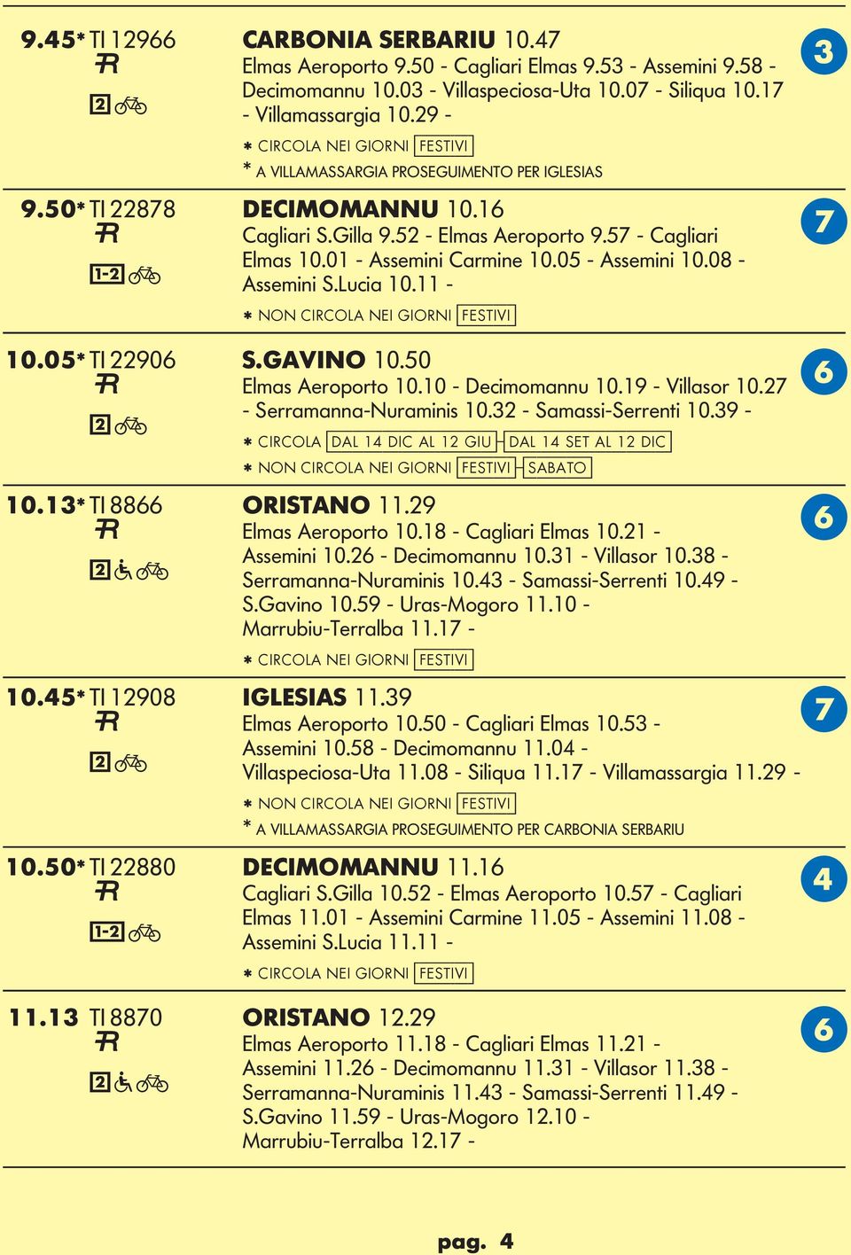 05 - Assemini 10.08 - Assemini S.ucia 10.11 - * NON CIRCOA NI IORNI [festivi] 10.05* TI 22906 S.AVINO 10.50 lmas Aeroporto 10.10 - Decimomannu 10.19 - Villasor 10.27 F - Serramanna-Nuraminis 10.