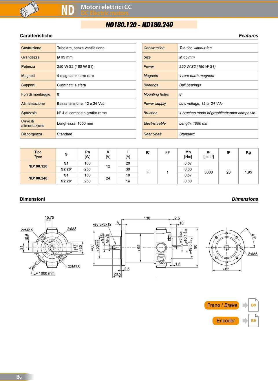 magneti in terre rare Magnets 4 rare earth magnets Supporti Cuscinetti a sfera Bearings Ball bearings Fori di montaggio 8 Mounting holes 8 Alimentazione Bassa tensione, 12 o 24 Vcc Power supply Low