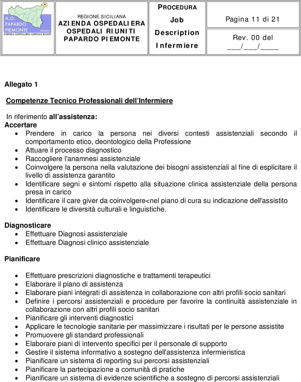 livello di assistenza garantito Identificare segni e sintomi rispetto alla situazione clinica assistenziale della persona presa in carico Identificare il care giver da coinvolgere<nel piano di cura