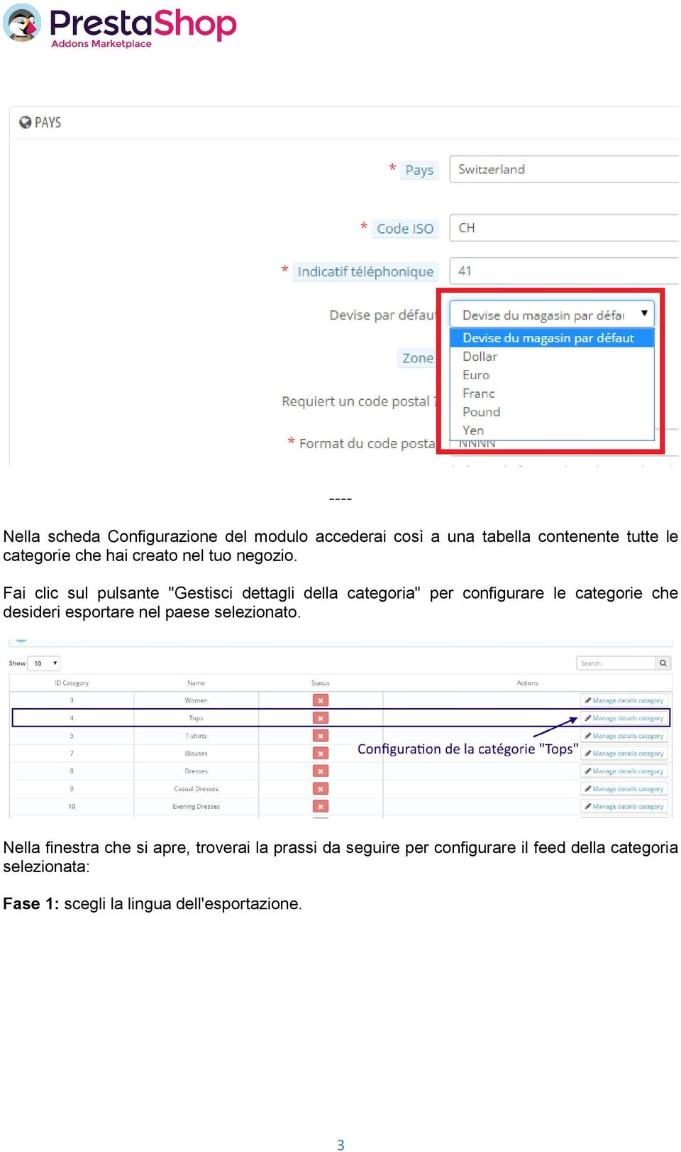 Fai clic sul pulsante "Gestisci dettagli della categoria" per configurare le categorie che desideri