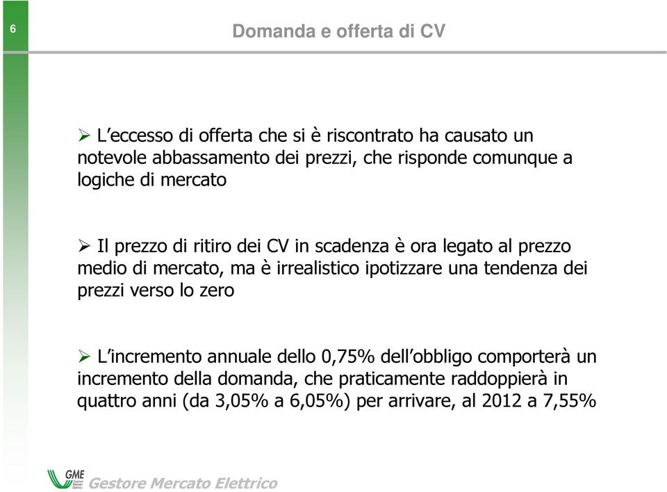 ipotizzare una tendenza dei prezzi verso lo zero L incremento annuale dello 0,75% dell obbligo comporterà un incremento della