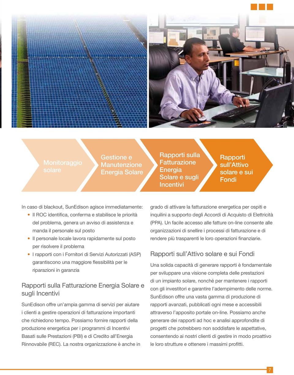 risolvere il problema I rapporti con i Fornitori di Servizi Autorizzati (ASP) garantiscono una maggiore flessibilità per le riparazioni in garanzia Rapporti sulla Fatturazione Energia Solare e sugli