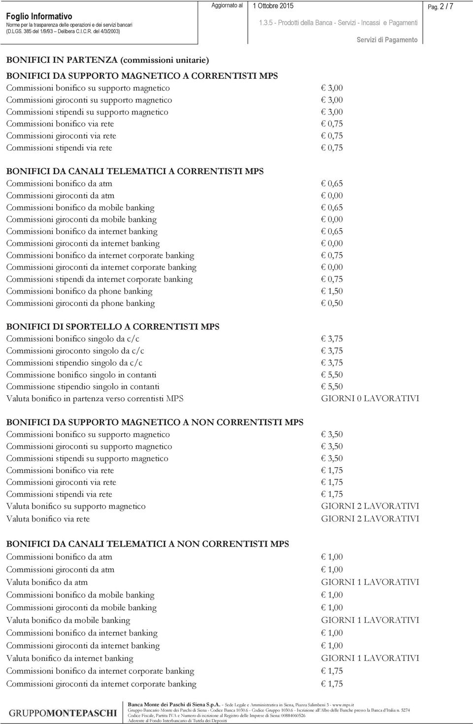 Commissioni stipendi su supporto magnetico 3,00 Commissioni bonifico via rete 0,75 Commissioni giroconti via rete 0,75 Commissioni stipendi via rete 0,75 BONIFICI DA CANALI TELEMATICI A CORRENTISTI