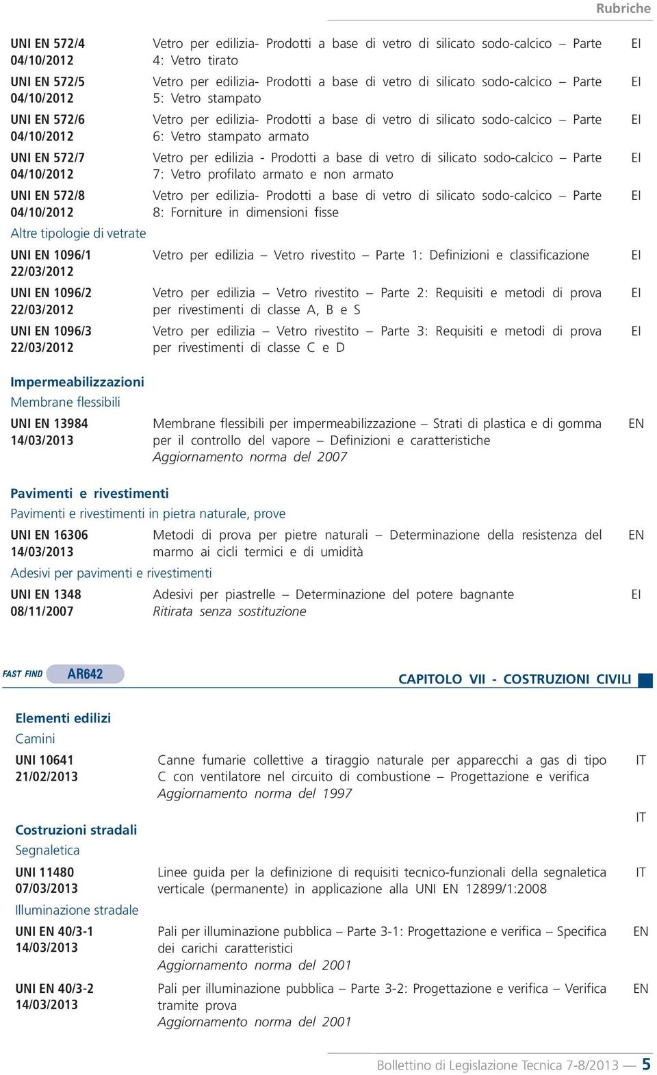 22/03/2012 UNI 1096/3 22/03/2012 Impermeabilizzazioni Membrane flessibili UNI 13984 Vetro per edilizia Vetro rivestito Parte 2: Requisiti e metodi di prova per rivestimenti di classe A, B e S Vetro