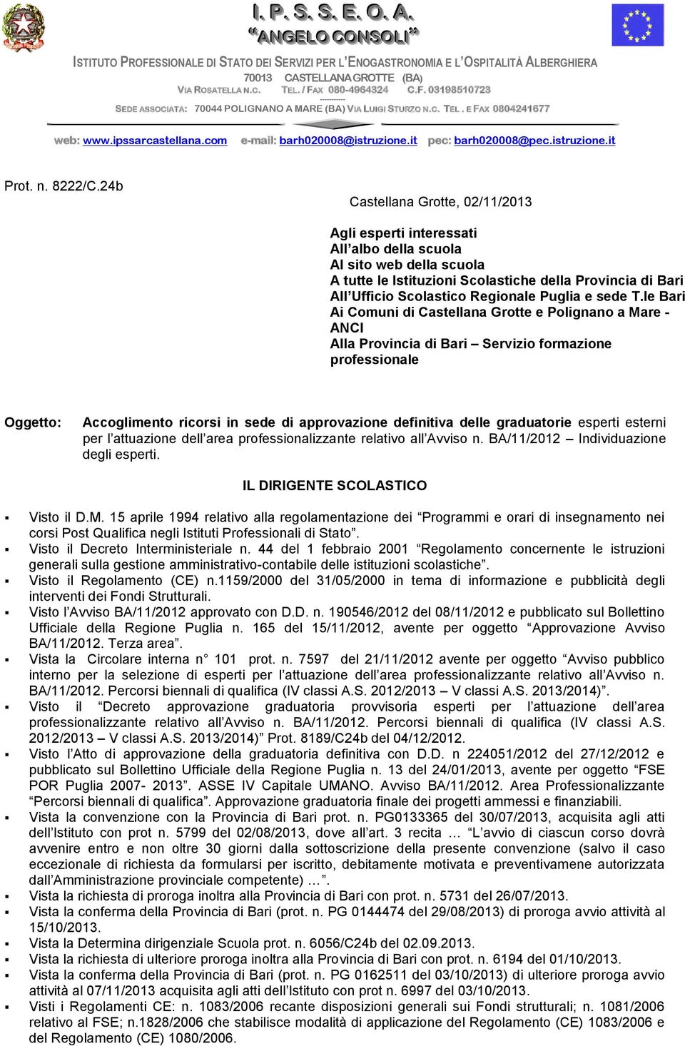 it pec: barh020008@pec.istruzione.it Prot. n. 8222/C.