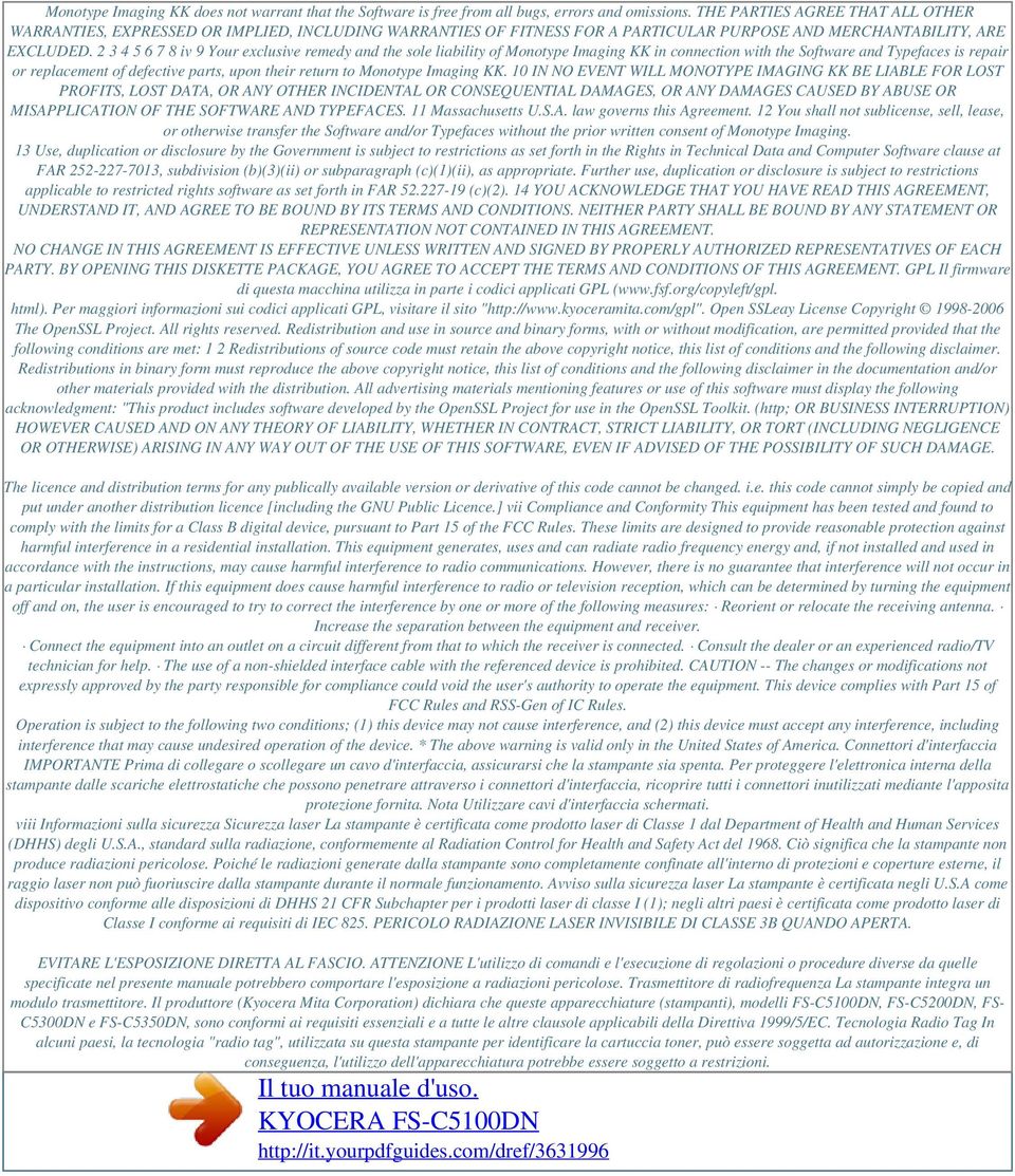 2 3 4 5 6 7 8 iv 9 Your exclusive remedy and the sole liability of Monotype Imaging KK in connection with the Software and Typefaces is repair or replacement of defective parts, upon their return to