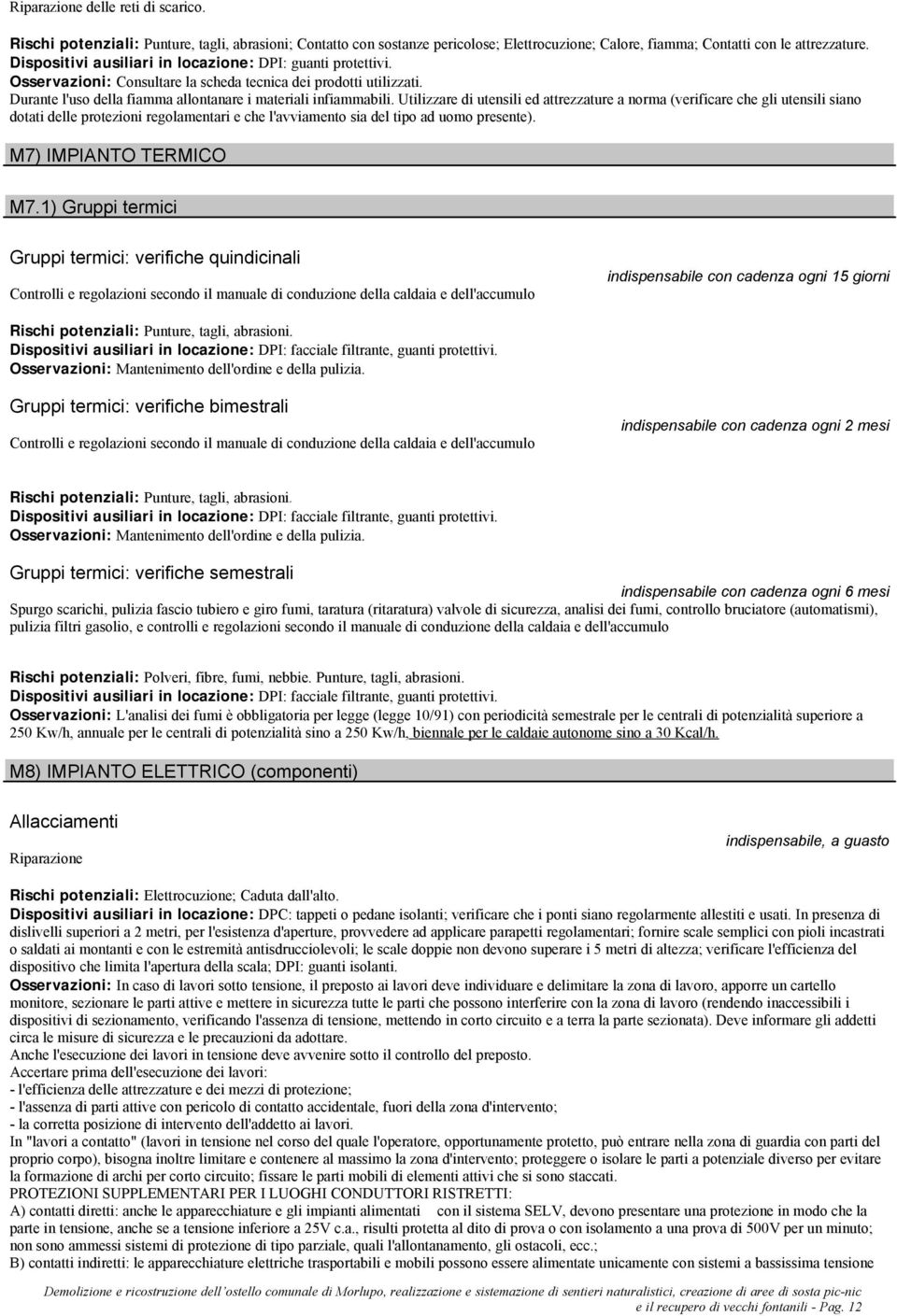 Utilizzare di utensili ed attrezzature a norma (verificare che gli utensili siano dotati delle protezioni regolamentari e che l'avviamento sia del tipo ad uomo presente). M7) IMPIANTO TERMICO M7.