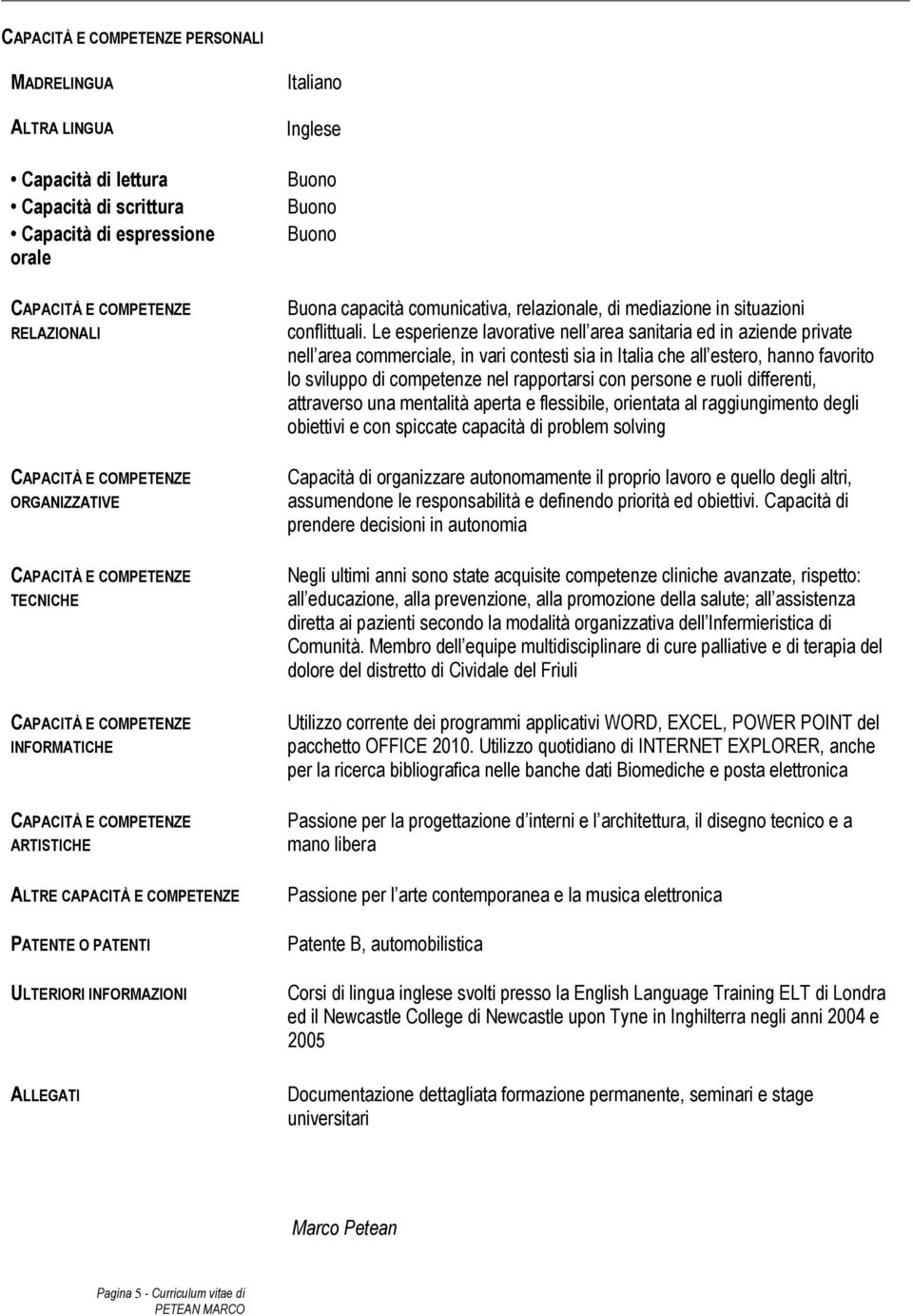 Le esperienze lavorative nell area sanitaria ed in aziende private nell area commerciale, in vari contesti sia in Italia che all estero, hanno favorito lo sviluppo di competenze nel rapportarsi con