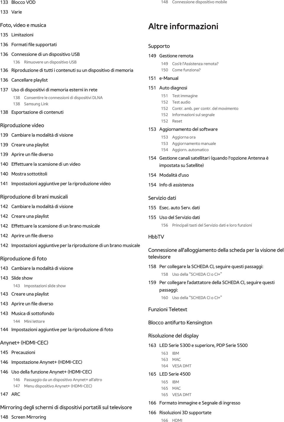 Link 138 Esportazione di contenuti Riproduzione video 139 Cambiare la modalità di visione 139 Creare una playlist 139 Aprire un file diverso 140 Effettuare la scansione di un video 140 Mostra