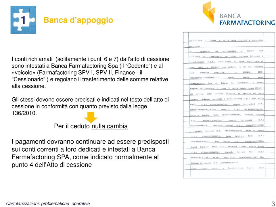 Gli stessi devono essere precisati e indicati nel testo dell atto di cessione in conformità con quanto previsto dalla legge 136/2010.