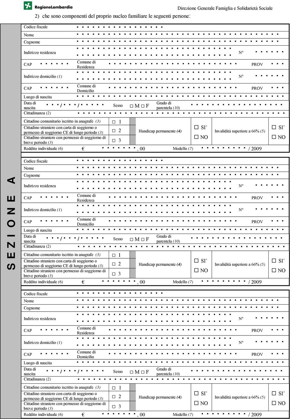 componenti del proprio nucleo familiare