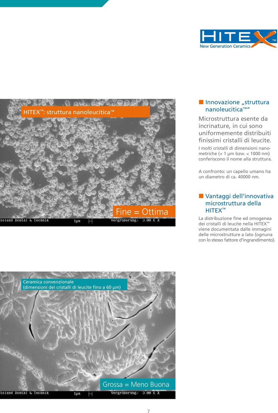 Fine = Ottima Vantaggi dell innovativa microstruttura della HITEX La distribuzione fine ed omogenea dei cristalli di leucite nella HITEX viene documentata dalle immagini