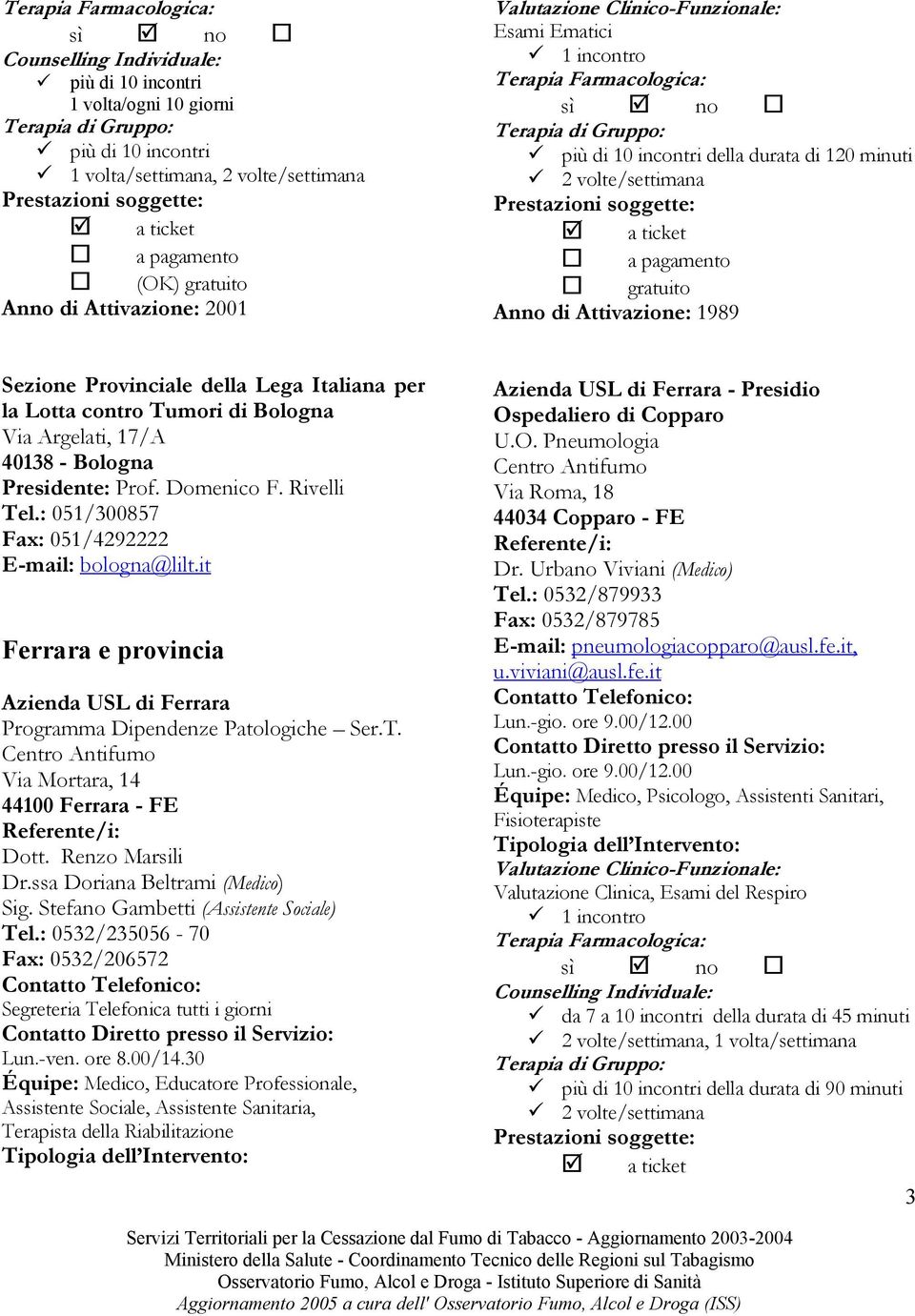 it Ferrara e provincia Azienda USL di Ferrara Programma Dipendenze Patologiche Ser.T. Via Mortara, 14 44100 Ferrara - FE Dott. Renzo Marsili Dr.ssa Doriana Beltrami (Medico) Sig.