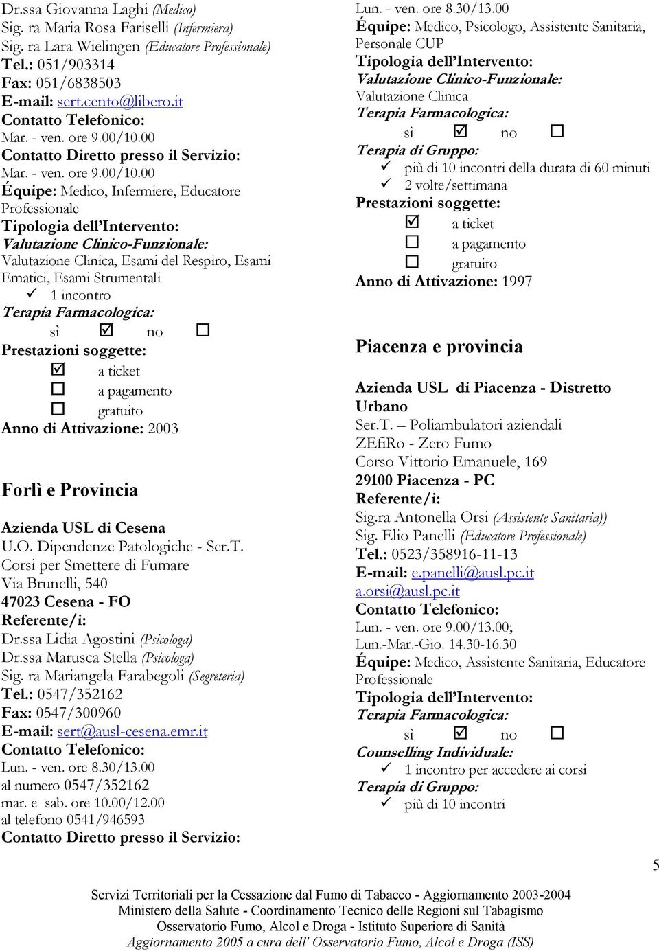 Dipendenze Patologiche - Ser.T. Corsi per Smettere di Fumare Via Brunelli, 540 47023 Cesena - FO Dr.ssa Lidia Agostini (Psicologa) Dr.ssa Marusca Stella (Psicologa) Sig.