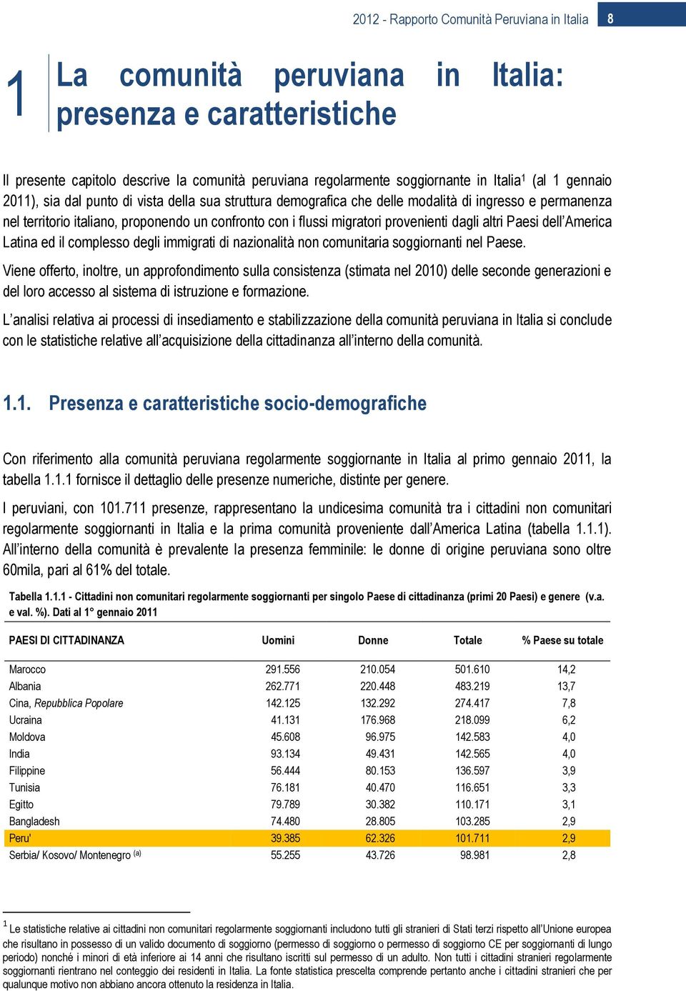 provenienti dagli altri Paesi dell America Latina ed il complesso degli immigrati di nazionalità non comunitaria soggiornanti nel Paese.