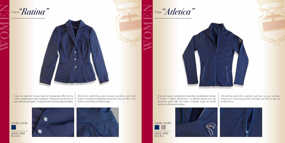 This Jacket crafted from water resistant wool fabric, fully lined, features an integrated half-belt around the waist and three silver buttons with embossed Tharros logo.