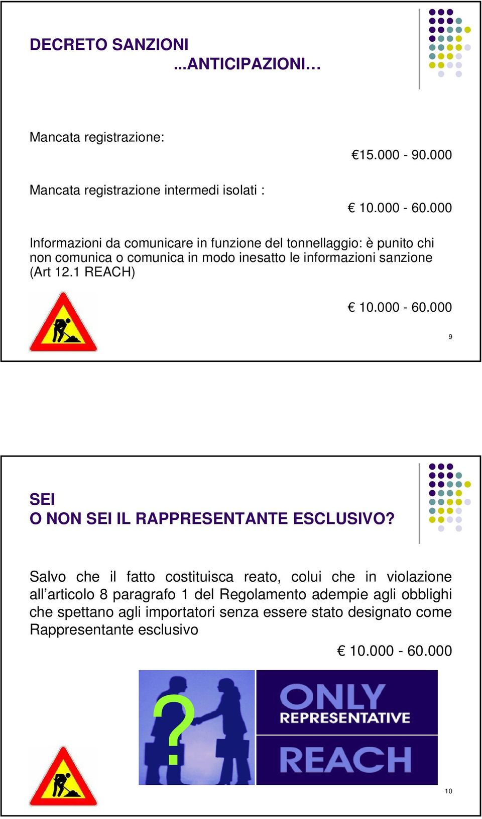 sanzione (Art 12.1 REACH) 9 SEI O NON SEI IL RAPPRESENTANTE ESCLUSIVO?