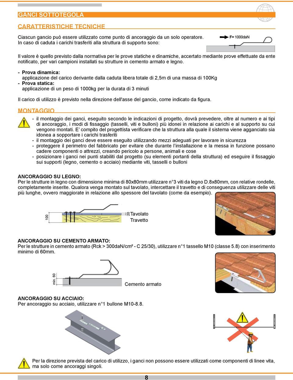 da ente notificato, per vari campioni installati su strutture in cemento armato e legno.