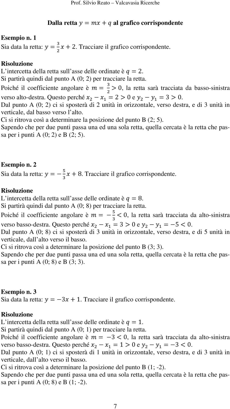 Dal punto A (0; 2) ci si sposterà di 2 unità in orizzontale, verso destra, e di 3 unità in verticale, dal basso verso l alto. Ci si ritrova così a determinare la posizione del punto B (2; 5).