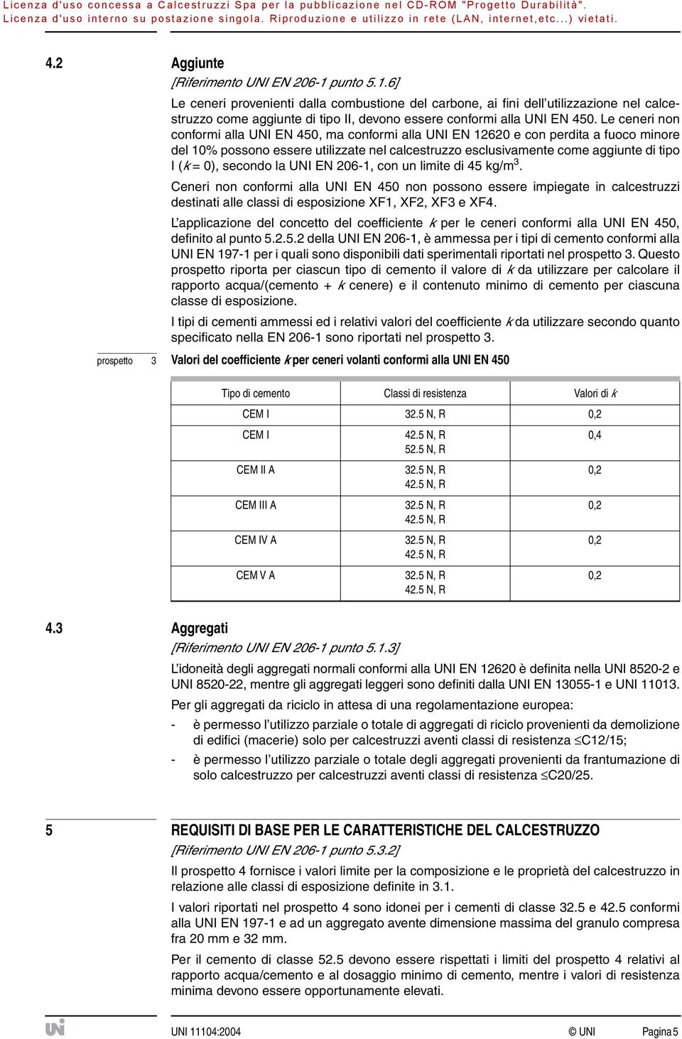 Le ceneri non conformi alla UNI EN 450, ma conformi alla UNI EN 12620 e con perdita a fuoco minore del 10% possono essere utilizzate nel calcestruzzo esclusivamente come aggiunte di tipo I (k = 0),