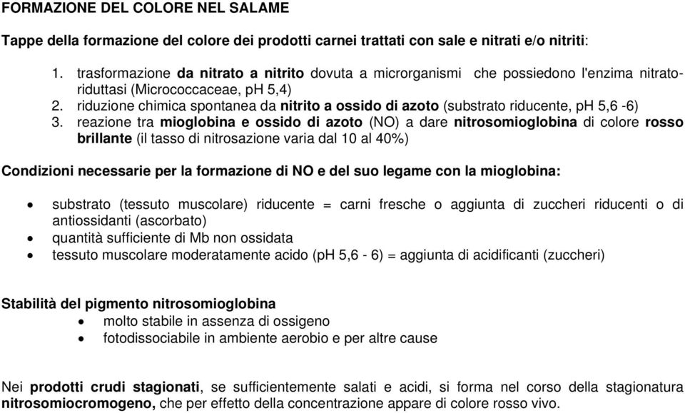 riduzione chimica spontanea da nitrito a ossido di azoto (substrato riducente, ph 5,6-6) 3.