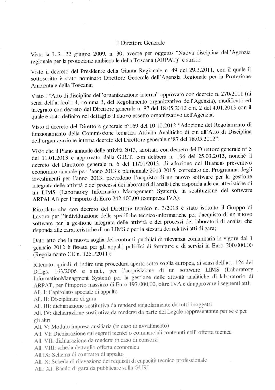 decreto del Direttore generale n. 87 del 18.05.2012