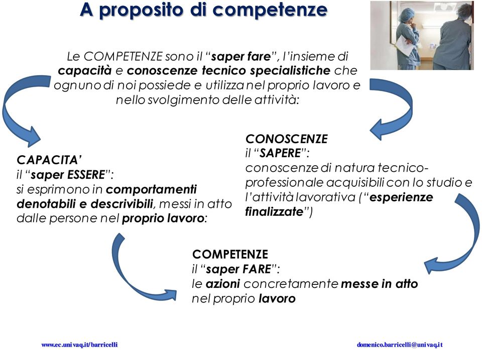 denotabili e descrivibili, messi in atto dalle persone nel proprio lavoro: CONOSCENZE il SAPERE : conoscenze di natura tecnicoprofessionale