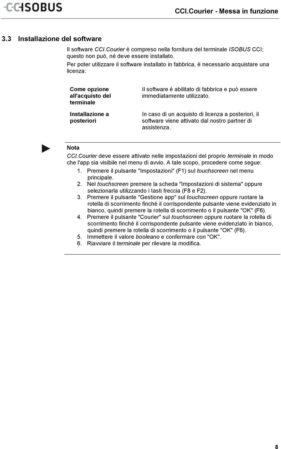 può essere immediatamente utilizzato. In caso di un acquisto di licenza a posteriori, il software viene attivato dal nostro partner di assistenza. Nota CCI.