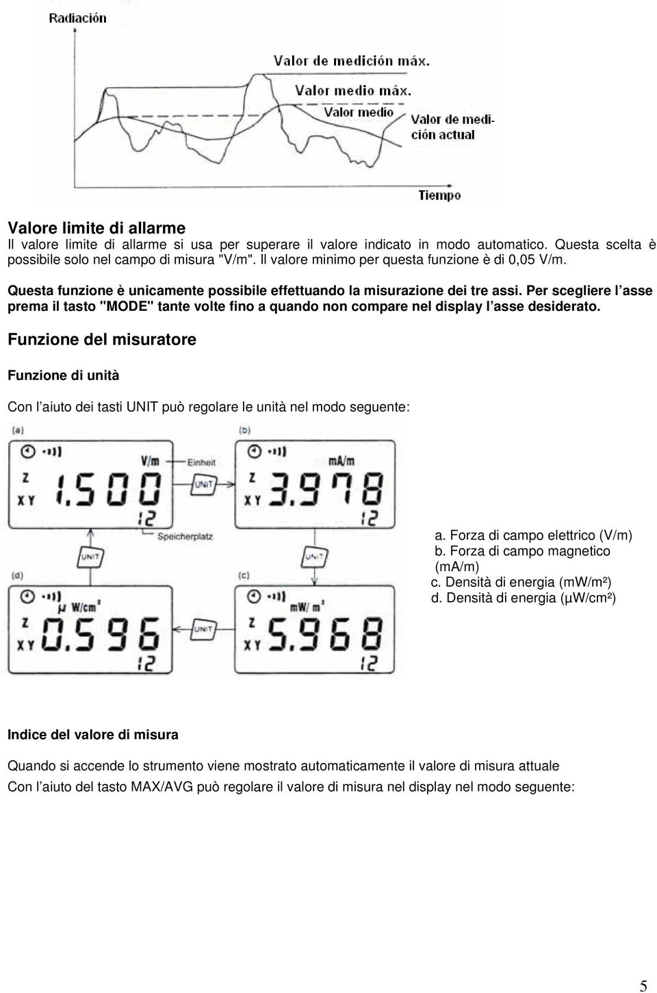 Per scegliere l asse prema il tasto "MODE" tante volte fino a quando non compare nel display l asse desiderato.