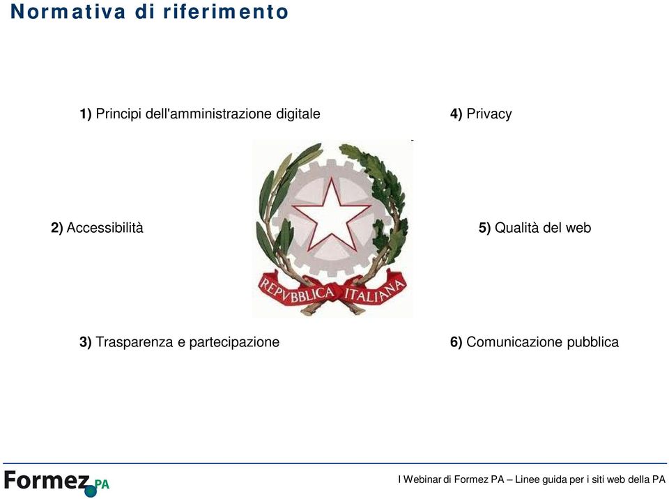 2) Accessibilità 5) Qualità del web 3)