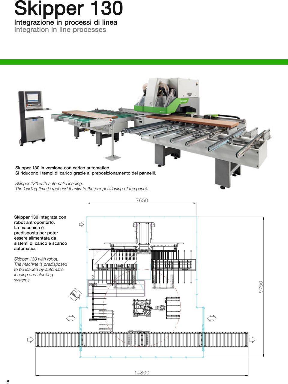 The loading time is reduced thanks to the pre-positioning of the panels. Skipper 130 integrata con robot antropomorfo.