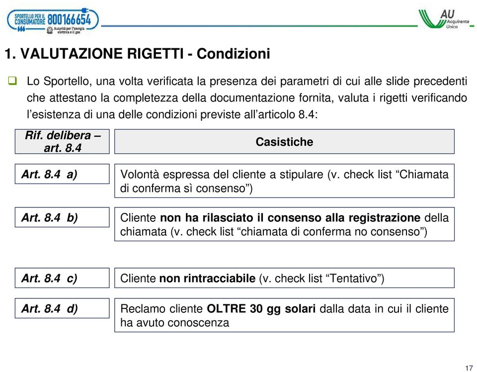 check list Chiamata di conferma sì consenso ) Cliente non ha rilasciato il consenso alla registrazione della chiamata (v. check list chiamata di conferma no consenso ) Art. 8.