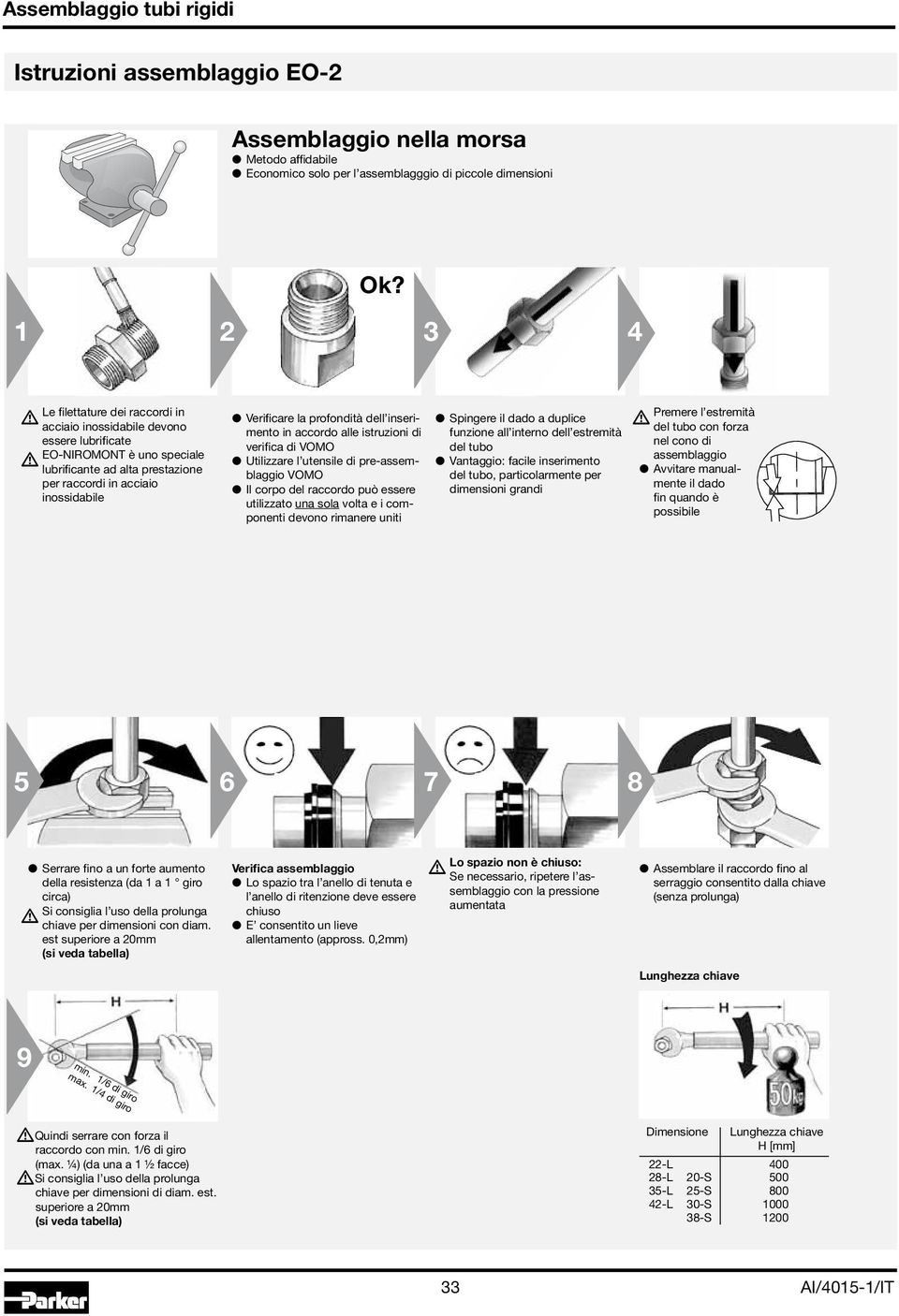 profondità dell inserimento in accordo alle istruzioni di verifica di VOMO Utilizzare l utensile di pre-assemblaggio VOMO Il corpo del raccordo può essere utilizzato una sola volta e i componenti