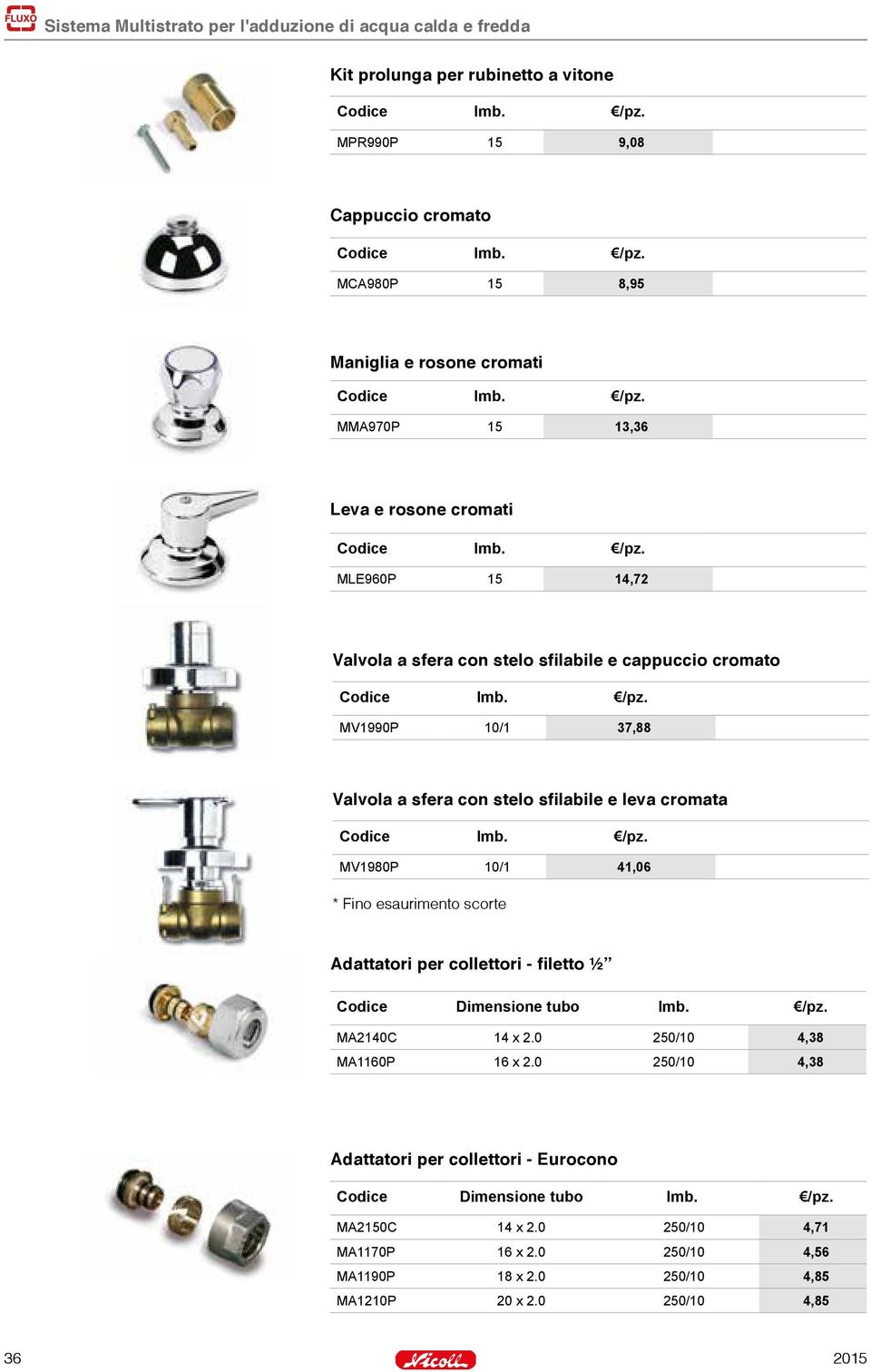 MV1990P 10/1 37,88 Valvola a sfera con stelo sfilabile e leva cromata Codice Imb. /pz.