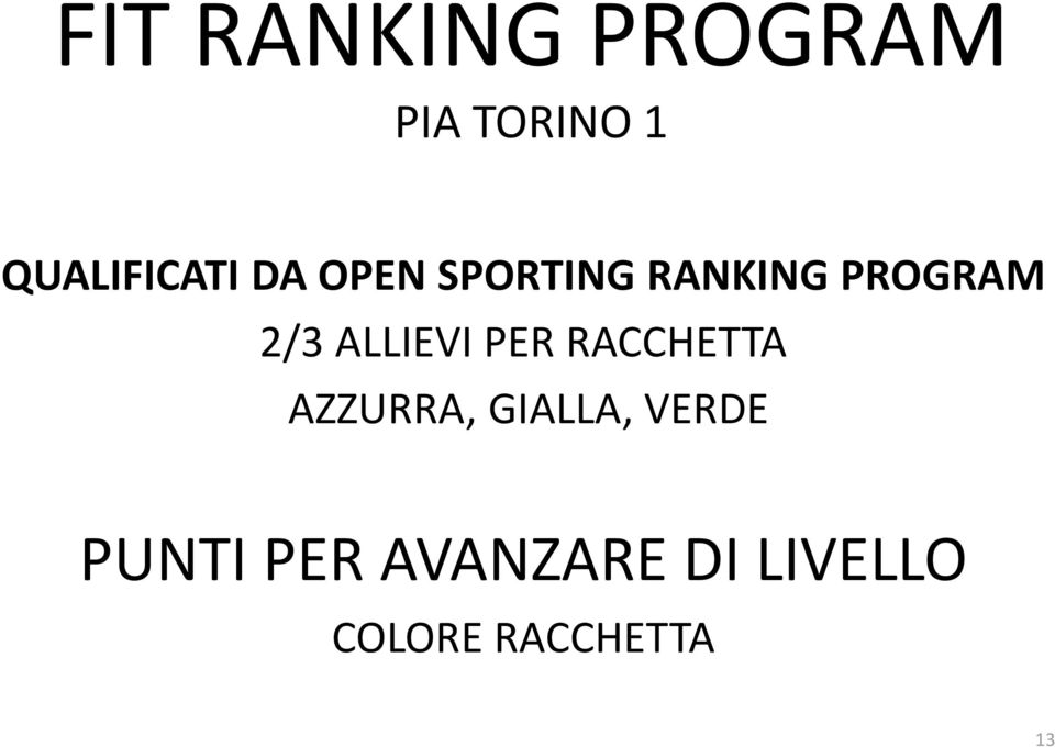 PROGRAM 2/3 ALLIEVI PER RACCHETTA AZZURRA,