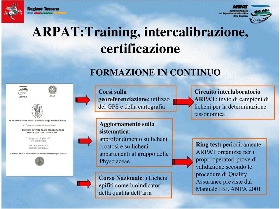 epifiti come bioindicatori della qualità dell aria Circuito interlaboratorio ARPAT: invio di campioni di licheni per la determinazione tassonomica