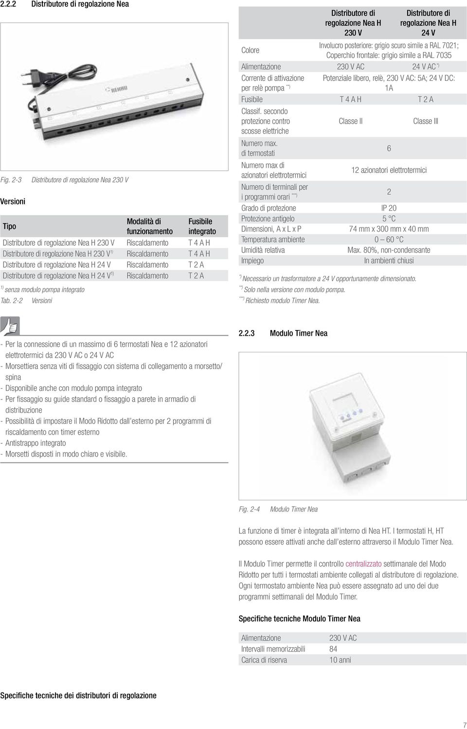 230 V 1) Riscaldamento T 4 A H Distributore di regolazione Nea H 24 V Riscaldamento T 2 A Distributore di regolazione Nea H 24 V 1) Riscaldamento T 2 A 1) senza modulo pompa integrato Distributore di