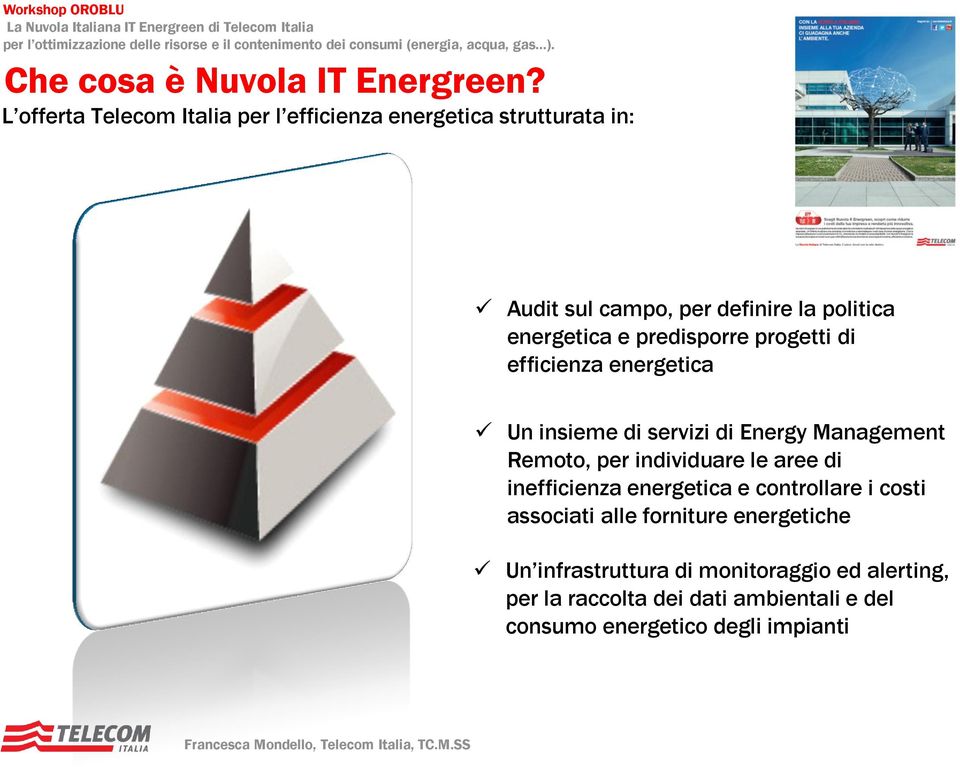 progetti di efficienza energetica Un insieme di servizi di Energy Management Remoto, per individuare le aree di inefficienza energetica