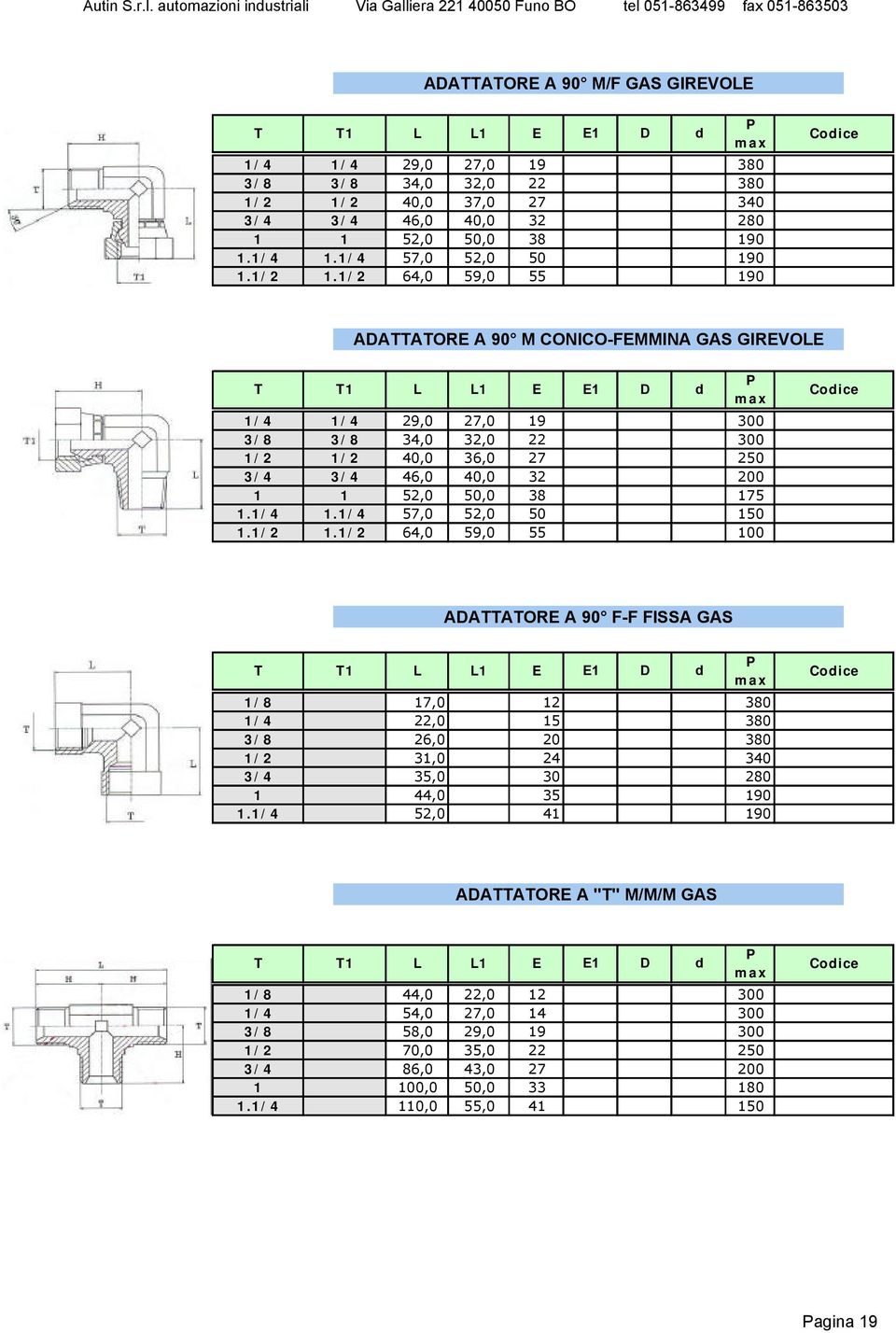 1/2 64,0 59,0 55 190 ADATTATOR A 90 M CONICO-FMMINA GAS GIRVOL 1/4 1/4 29,0 27,0 19 300 3/8 3/8 34,0 32,0 22 300 1/2 1/2 40,0 36,0 27 250 3/4 3/4 46,0 40,0 32 200 1 1 52,0 50,0 38 175 1.