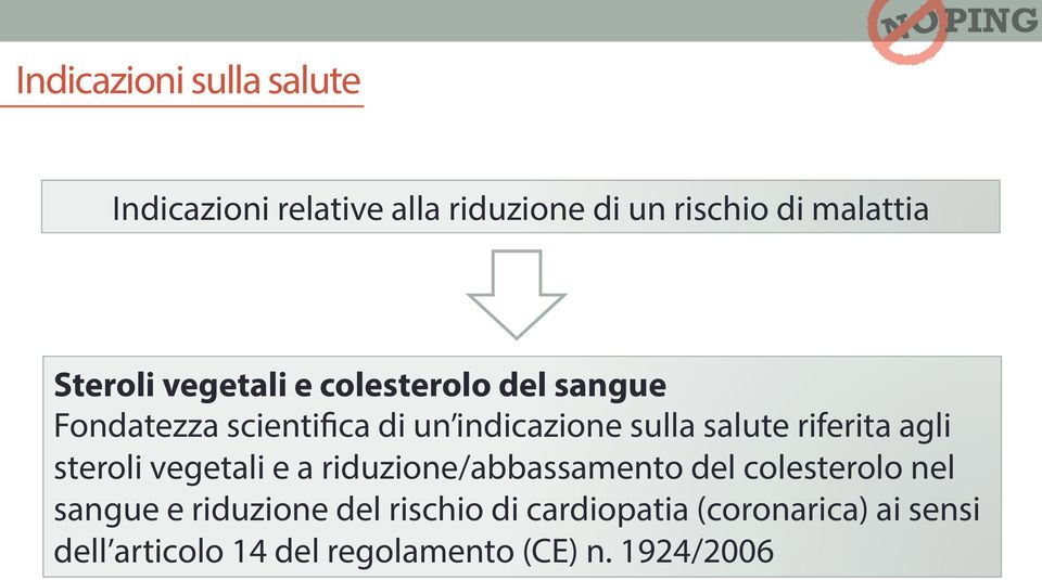 riferita agli steroli vegetali e a riduzione/abbassamento del colesterolo nel sangue e