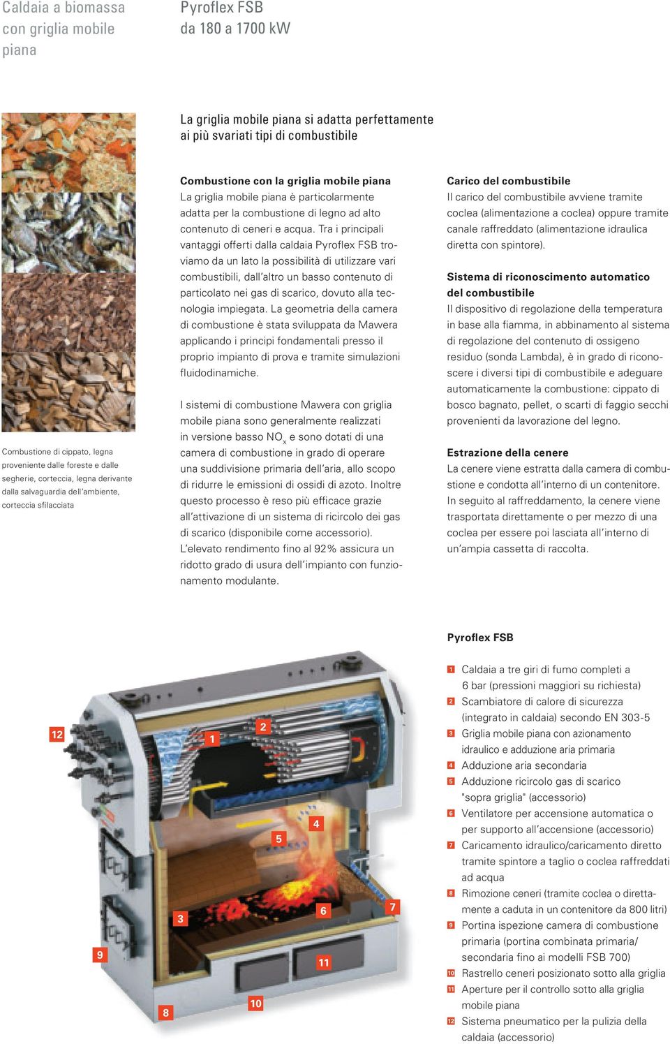 particolarmente adatta per la combustione di legno ad alto contenuto di ceneri e acqua.