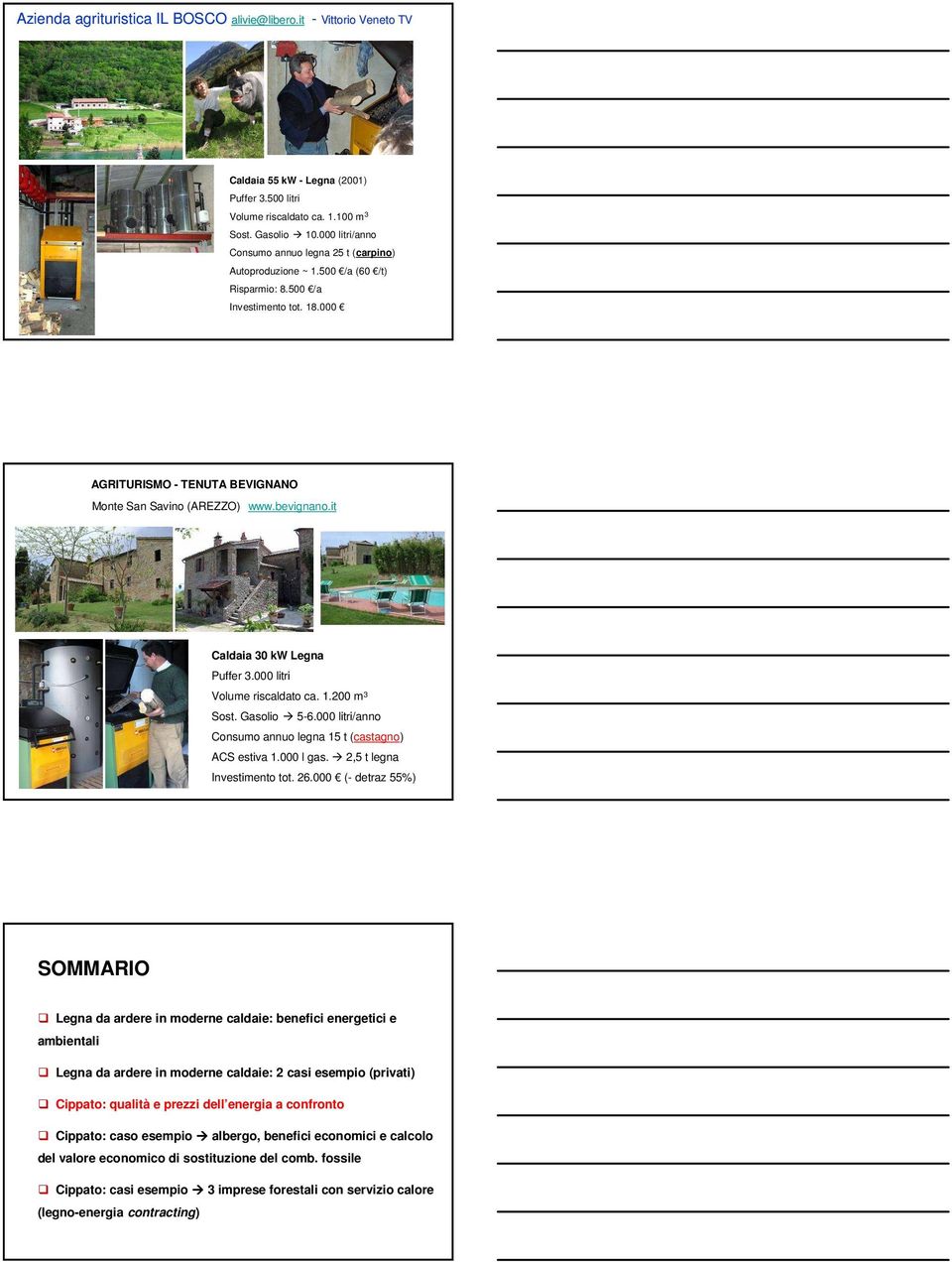 it Caldaia 30 kw Legna Puffer 3.000 litri Volume riscaldato ca. 1.200 m 3 Sost. Gasolio 5-6.000 litri/anno Consumo annuo legna 15 t (castagno) ACS estiva 1.000 l gas. 2,5 t legna Investimento tot. 26.