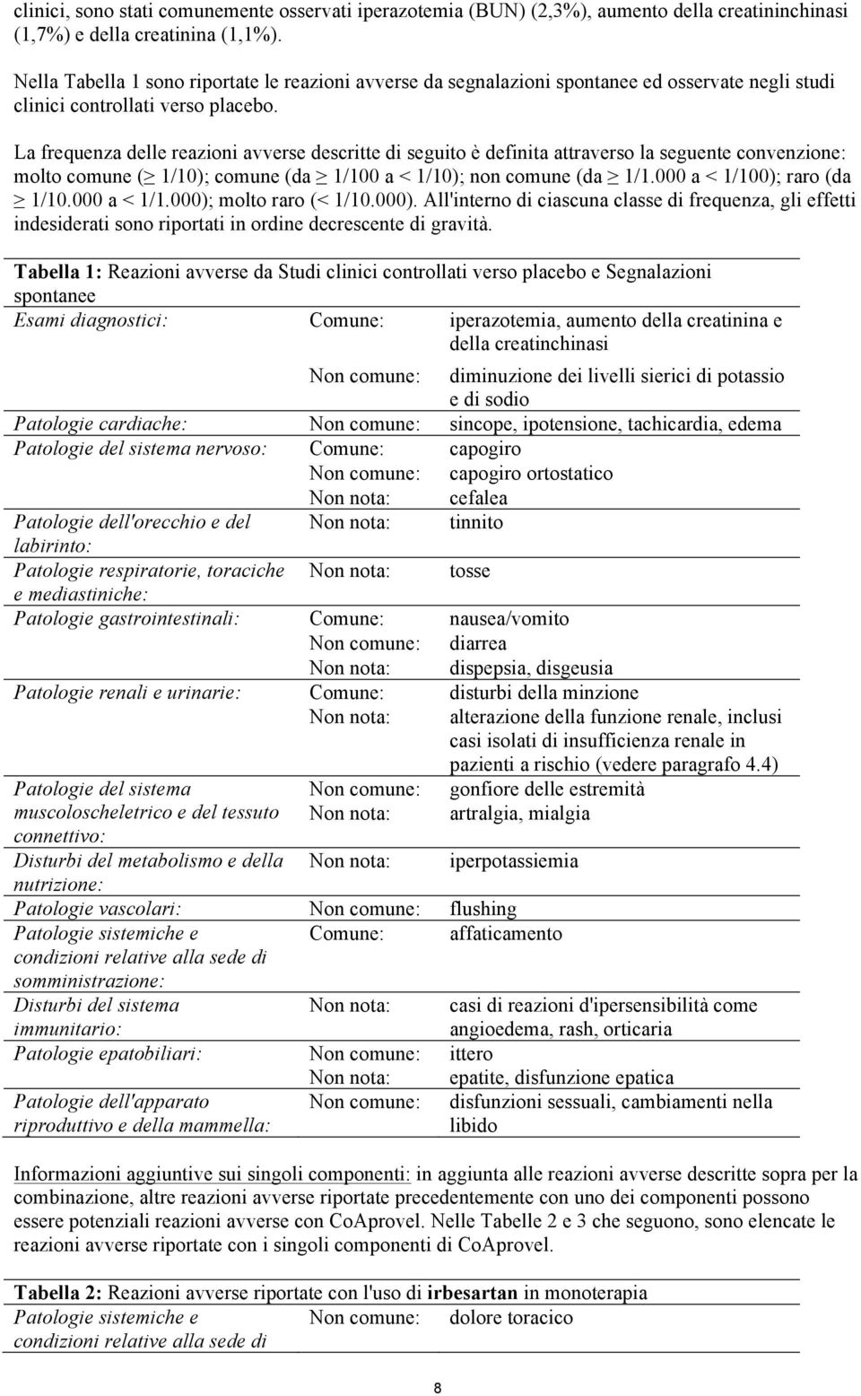 La frequenza delle reazioni avverse descritte di seguito è definita attraverso la seguente convenzione: molto comune ( 1/10); comune (da 1/100 a < 1/10); non comune (da 1/1.