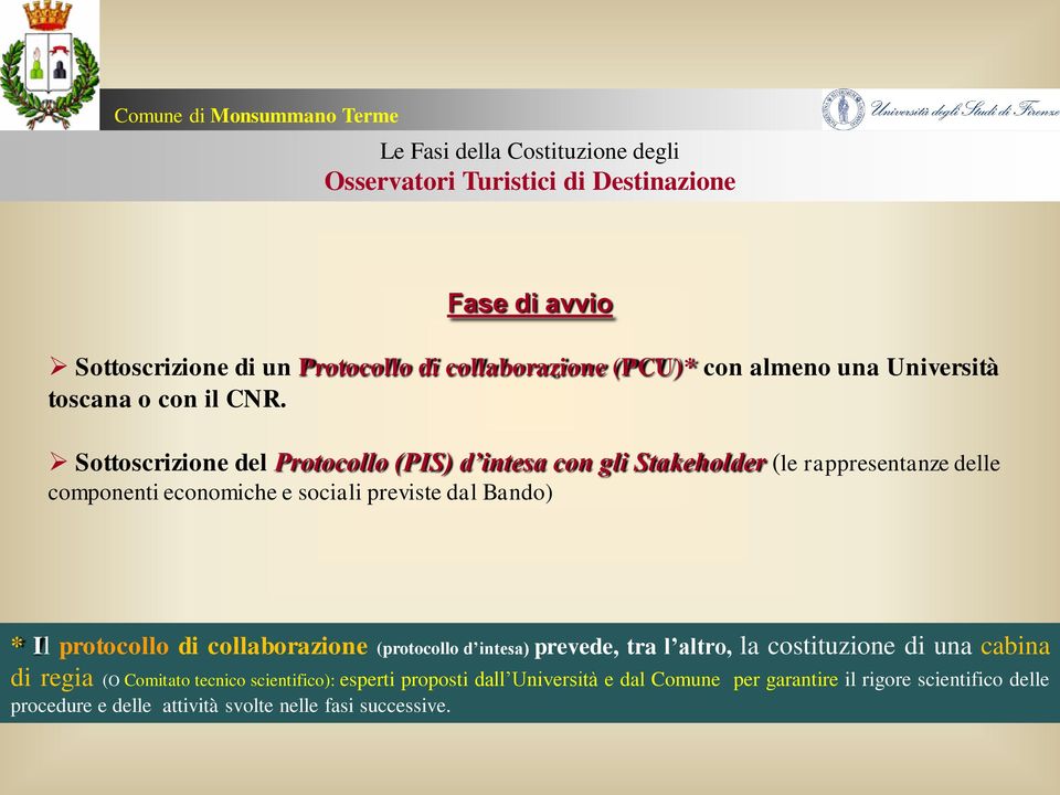 Sottoscrizione del Protocollo (PIS) d intesa con gli Stakeholder (le rappresentanze delle componenti economiche e sociali previste dal Bando) * Il protocollo di