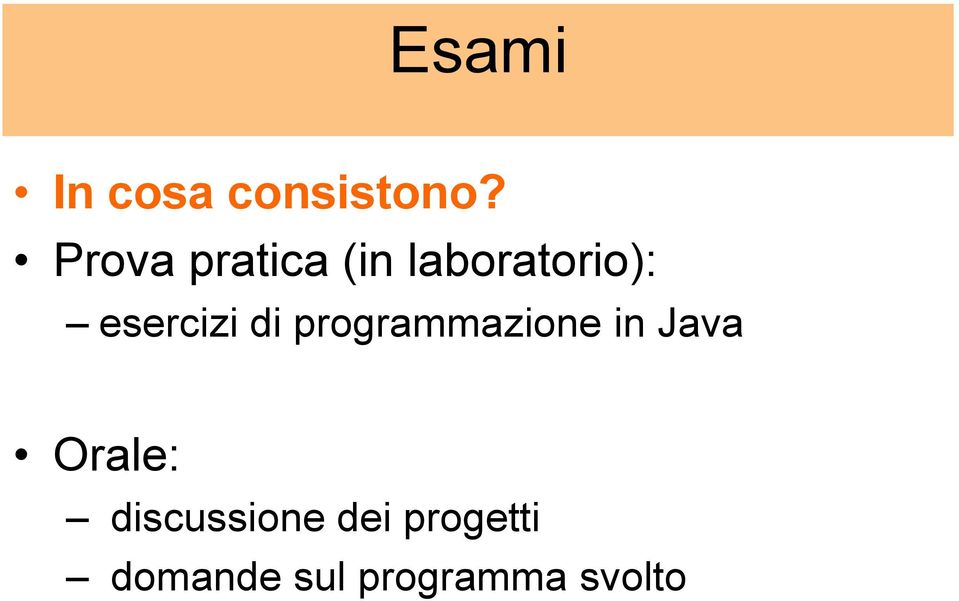 esercizi di programmazione in Java