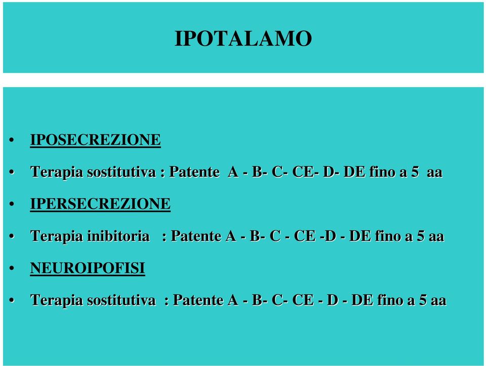 inibitoria : Patente A - B- C - CE -D - DE fino a 5 aa